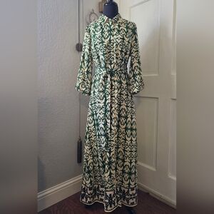 Sincerely Jules Green and Cream Long Sleeve Dress
